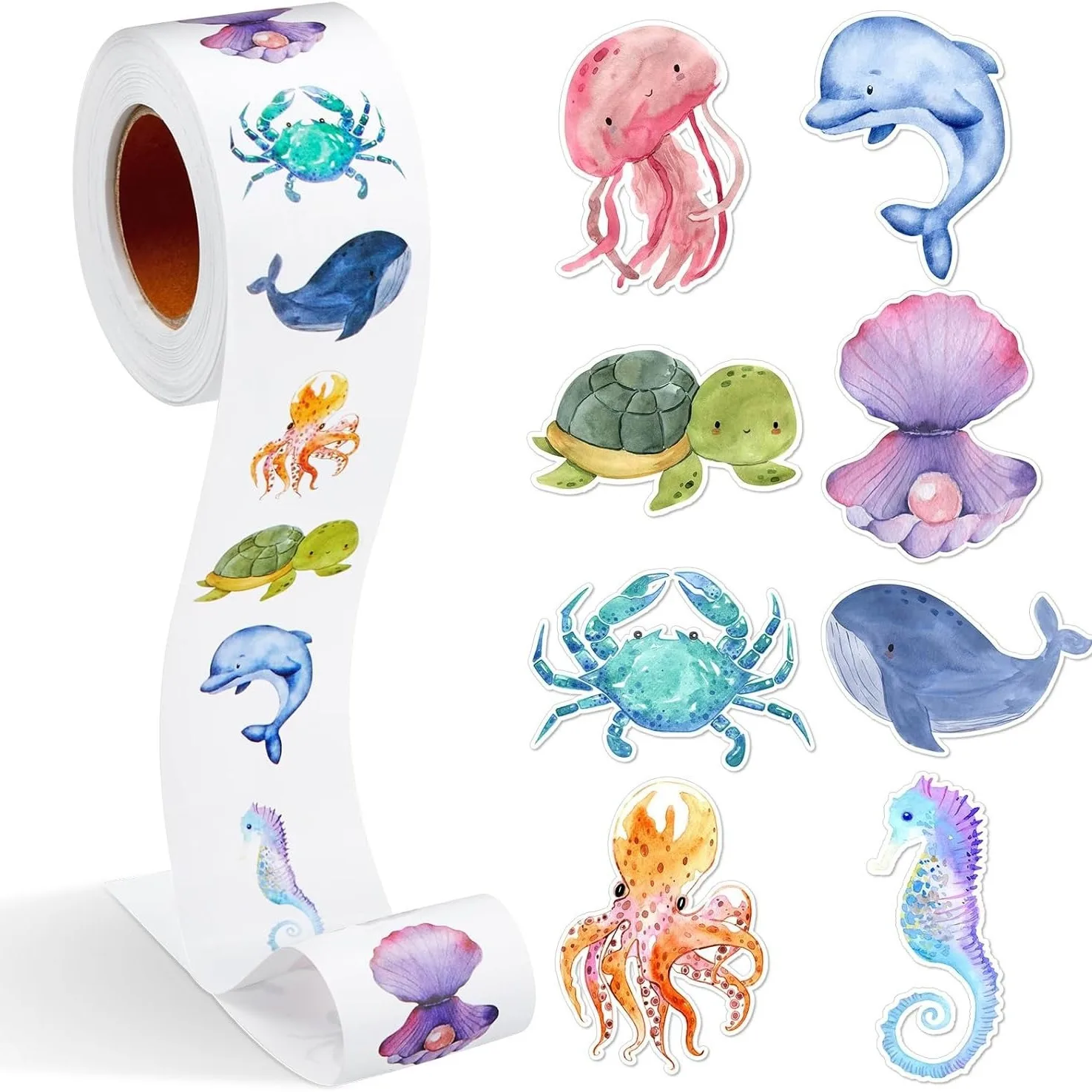 500Pcs /1 Rolls 2.5cm/1inch Aliens of mMarine Animals Sticker Decoration Gift Box Sticker Label Stationery Sticker