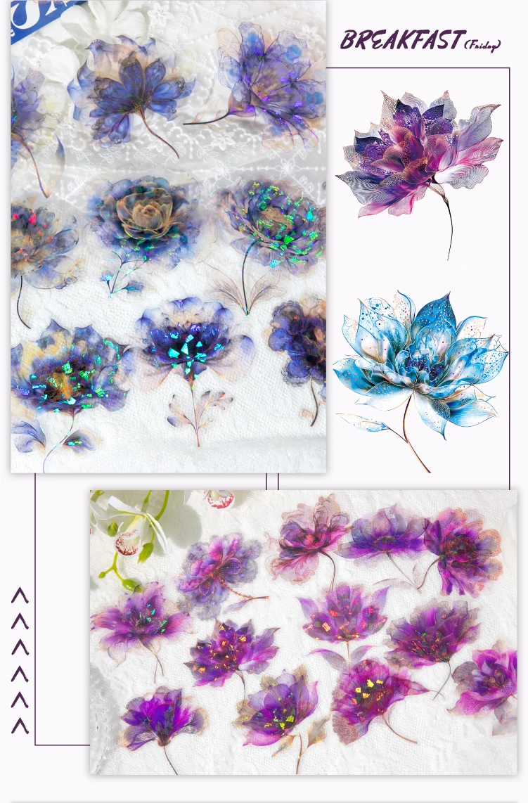 12/60pcs Kawaii Ins Laser Gold Flower PET Stickers DIY Diary Phone Case Scrapbook Aesthetic Stickers Creative Stationery Sticker