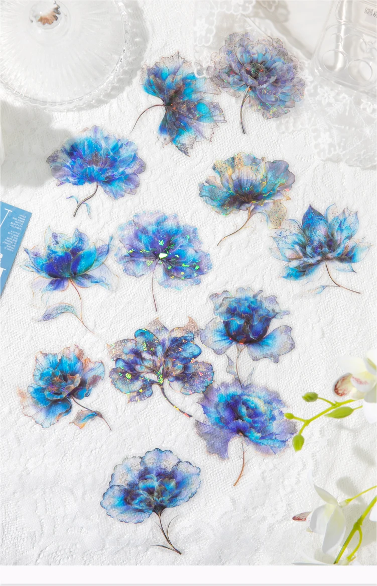12/60pcs Kawaii Ins Laser Gold Flower PET Stickers DIY Diary Phone Case Scrapbook Aesthetic Stickers Creative Stationery Sticker