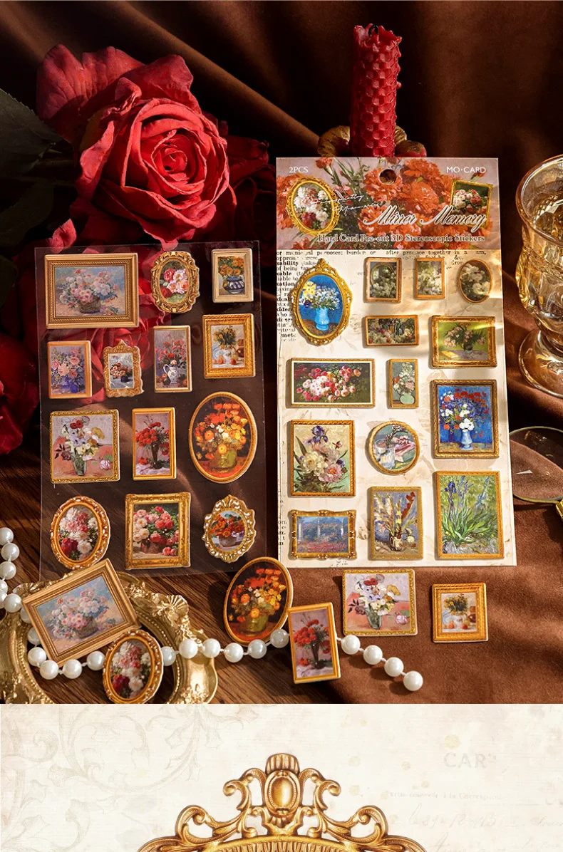 2pcs/1lot Kawaii Scrapbook Stickers Museum of Famous Paintings Junk Journal Gold Planner Stationery Planner Decorative