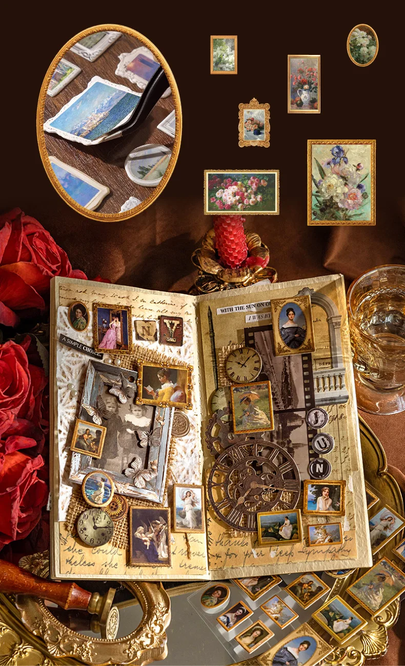 2pcs/1lot Kawaii Scrapbook Stickers Museum of Famous Paintings Junk Journal Gold Planner Stationery Planner Decorative