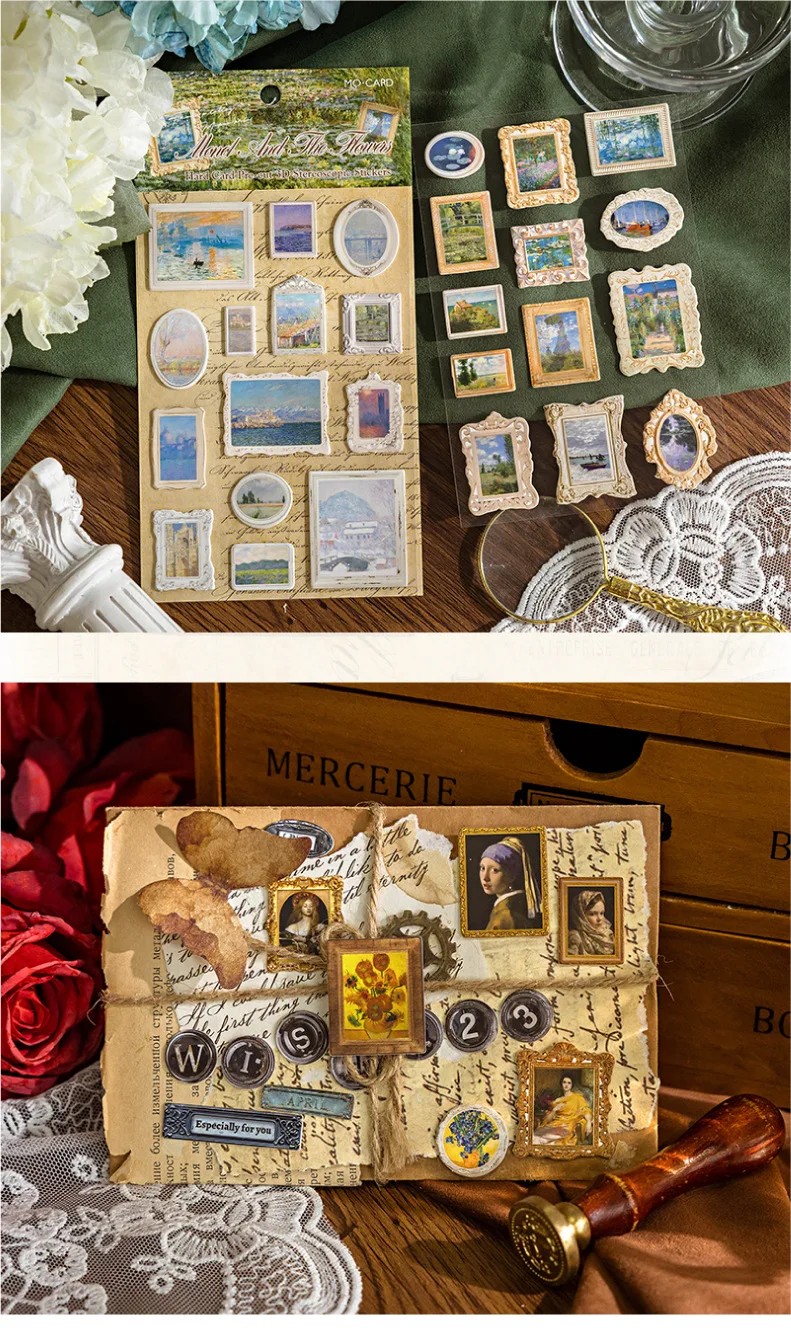 2pcs/1lot Kawaii Scrapbook Stickers Museum of Famous Paintings Junk Journal Gold Planner Stationery Planner Decorative