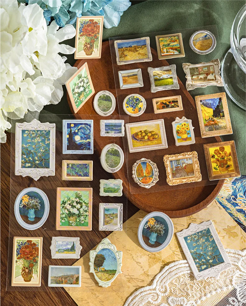 2pcs/1lot Kawaii Scrapbook Stickers Museum of Famous Paintings Junk Journal Gold Planner Stationery Planner Decorative