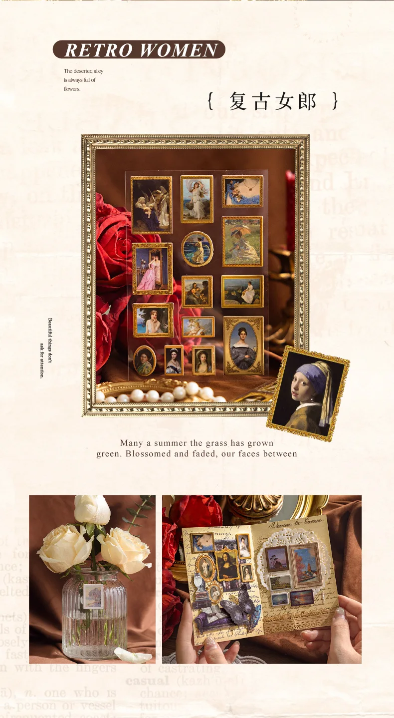 2pcs/1lot Kawaii Scrapbook Stickers Museum of Famous Paintings Junk Journal Gold Planner Stationery Planner Decorative