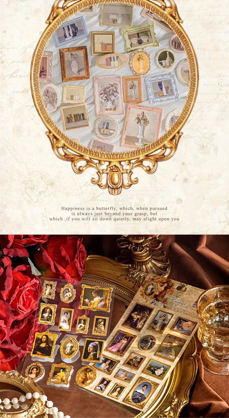 2pcs/1lot Kawaii Scrapbook Stickers Museum of Famous Paintings Junk Journal Gold Planner Stationery Planner Decorative