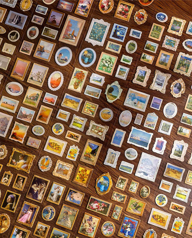 2pcs/1lot Kawaii Scrapbook Stickers Museum of Famous Paintings Junk Journal Gold Planner Stationery Planner Decorative