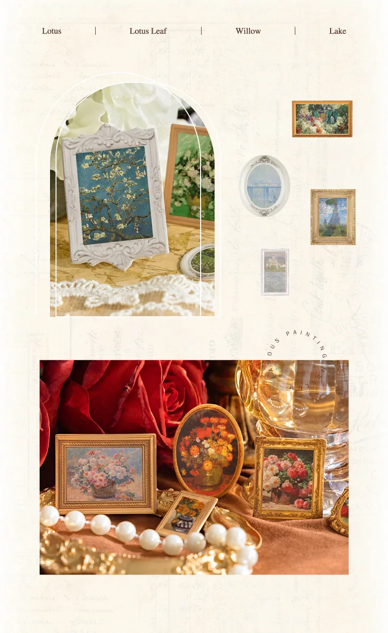 2pcs/1lot Kawaii Scrapbook Stickers Museum of Famous Paintings Junk Journal Gold Planner Stationery Planner Decorative