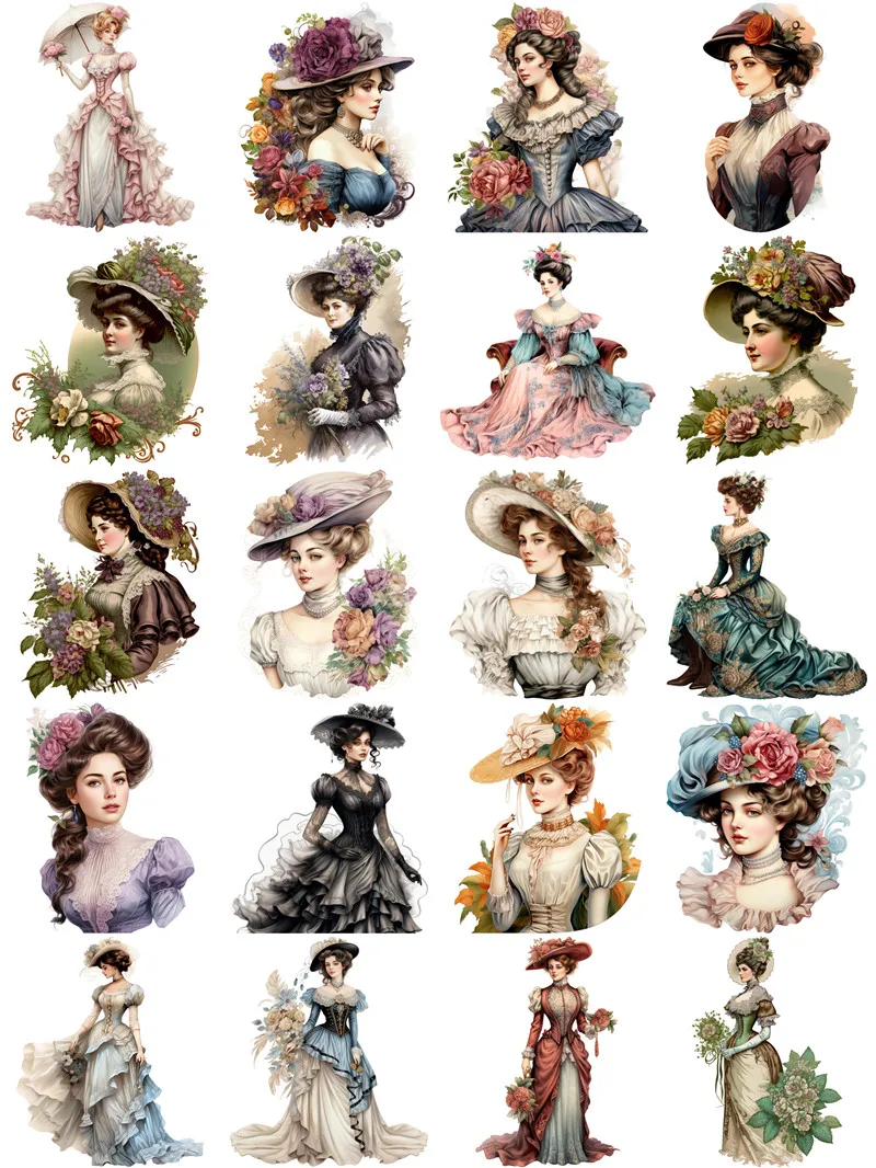 20Pcs/Pack Medieval European Court Ladies Sticker DIY Craft Scrapbooking Album Junk Journal Decorative Stickers