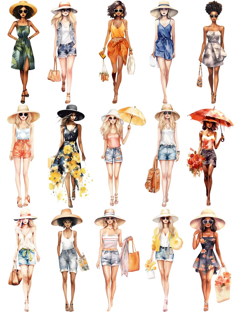 15Pcs/Pack Four Season Fashion Dress Girls Sticker DIY Craft Scrapbooking Album Junk Journal Decorative Stickers