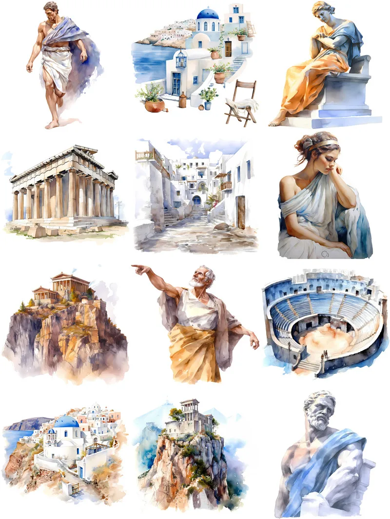 12Pcs/Pack Ancient Greek Sticker DIY Craft Scrapbooking Album Junk Journal Decorative Stickers