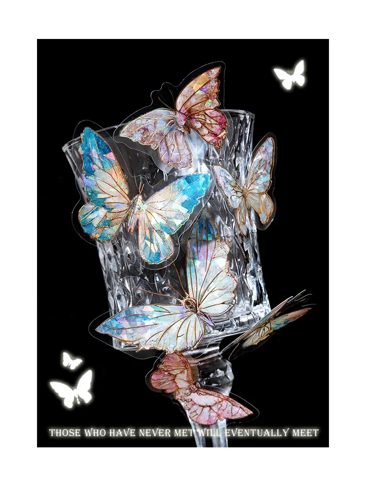 20pcs Ice Crystal Laser Cut Gold Butterfly Stickers DIY Decorative Scrapbooking Collage Material for Journal