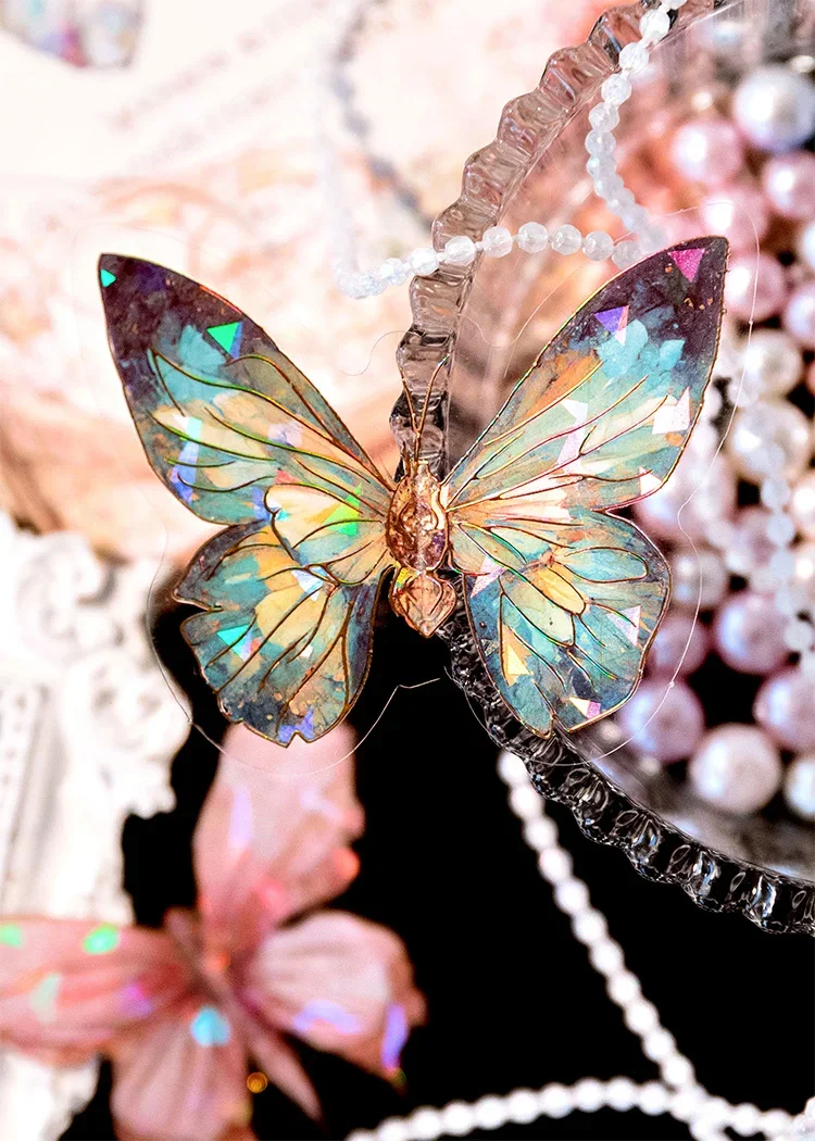 20pcs Ice Crystal Laser Cut Gold Butterfly Stickers DIY Decorative Scrapbooking Collage Material for Journal