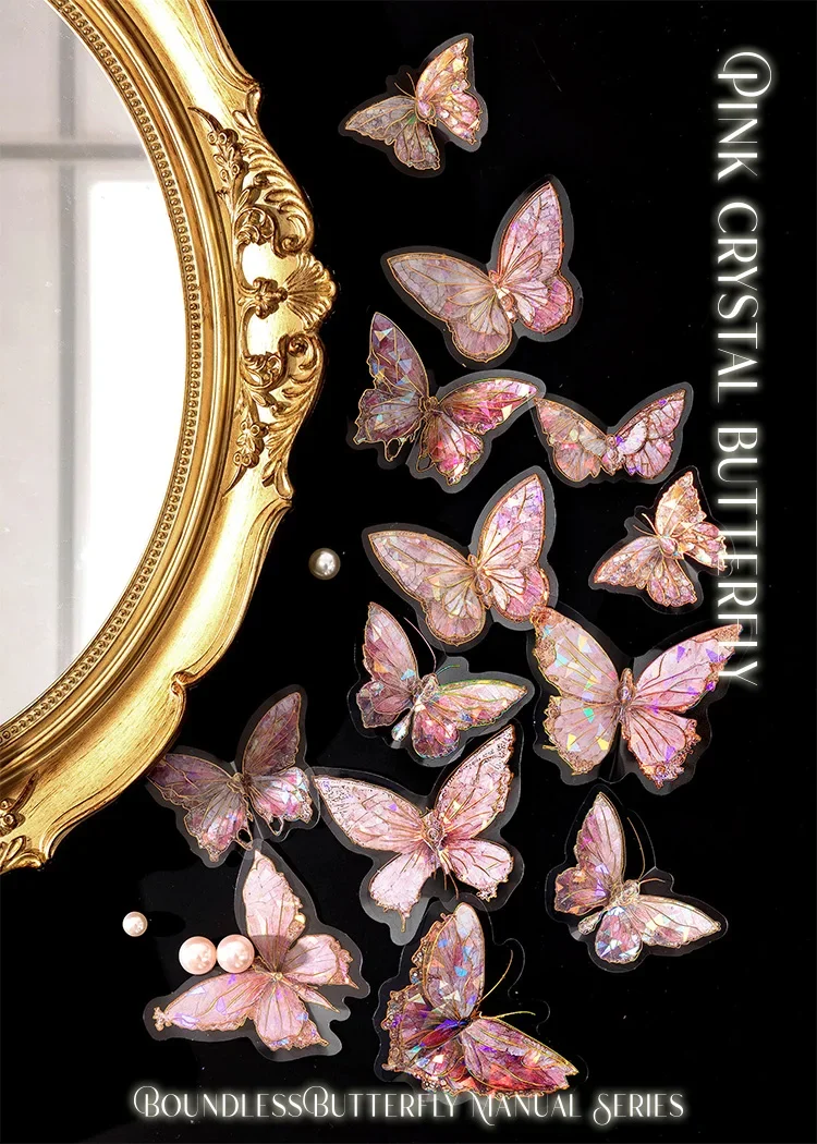 20pcs Ice Crystal Laser Cut Gold Butterfly Stickers DIY Decorative Scrapbooking Collage Material for Journal