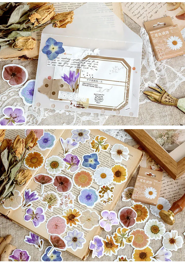 46pcs Autumn Flower Stickers Set for DIY Scrapbooking Diary Planner Creative Handmade Craft Supplies for Album Decoration