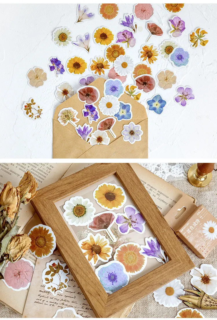 46pcs Autumn Flower Stickers Set for DIY Scrapbooking Diary Planner Creative Handmade Craft Supplies for Album Decoration