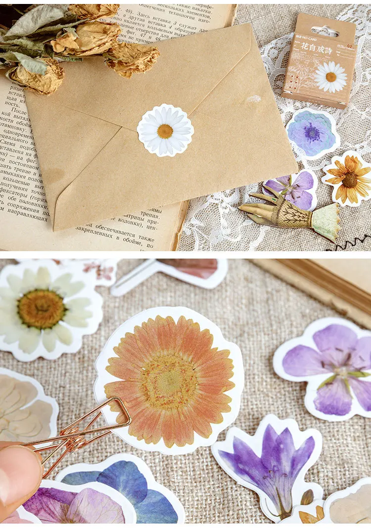 46pcs Autumn Flower Stickers Set for DIY Scrapbooking Diary Planner Creative Handmade Craft Supplies for Album Decoration