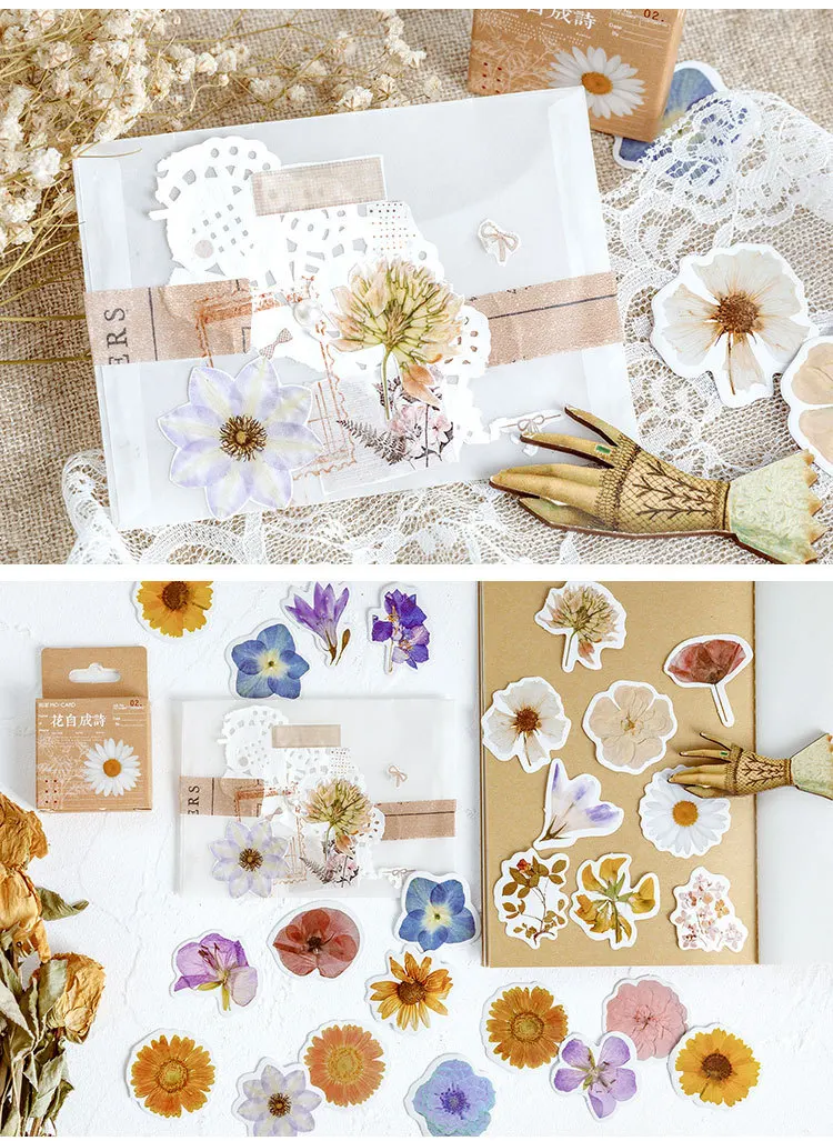 46pcs Autumn Flower Stickers Set for DIY Scrapbooking Diary Planner Creative Handmade Craft Supplies for Album Decoration