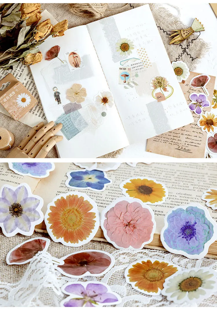 46pcs Autumn Flower Stickers Set for DIY Scrapbooking Diary Planner Creative Handmade Craft Supplies for Album Decoration