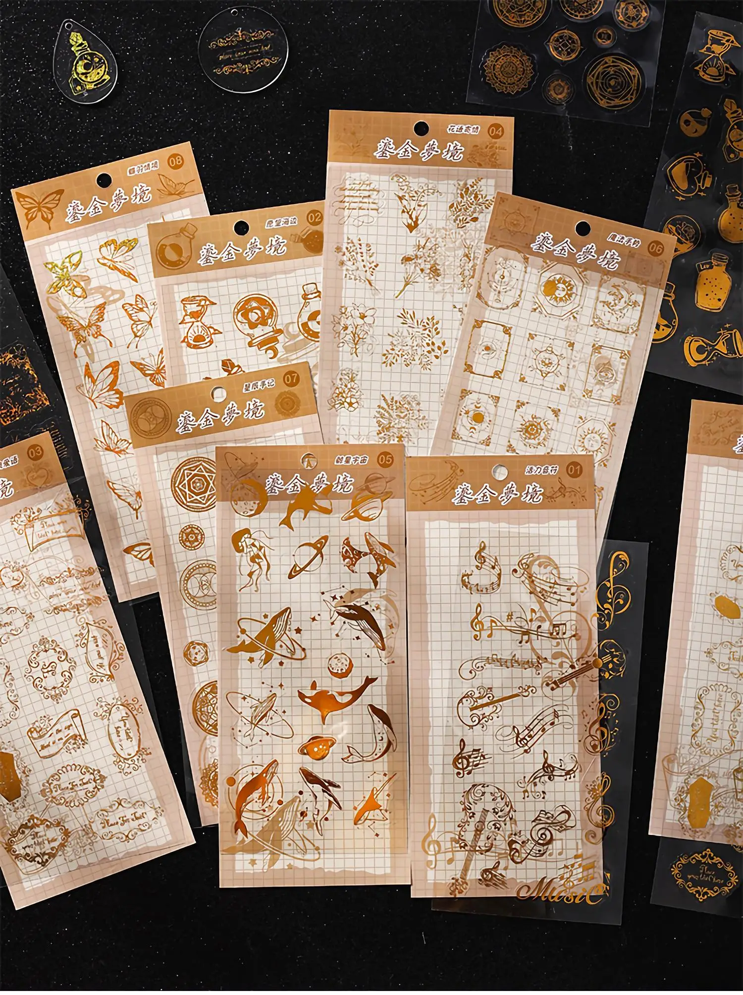 Golden Romance Series Vintage Journal Stickers Cute Scrapbooking Decoration Hologram Deco Butterfly Flower Whales DIY