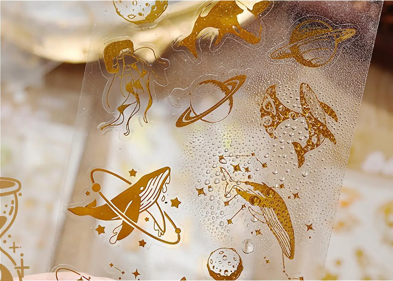 Golden Romance Series Vintage Journal Stickers Cute Scrapbooking Decoration Hologram Deco Butterfly Flower Whales DIY