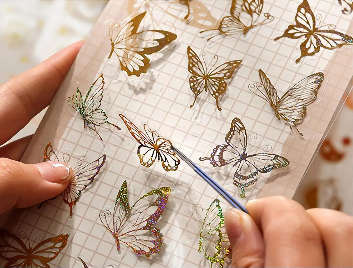 Golden Romance Series Vintage Journal Stickers Cute Scrapbooking Decoration Hologram Deco Butterfly Flower Whales DIY