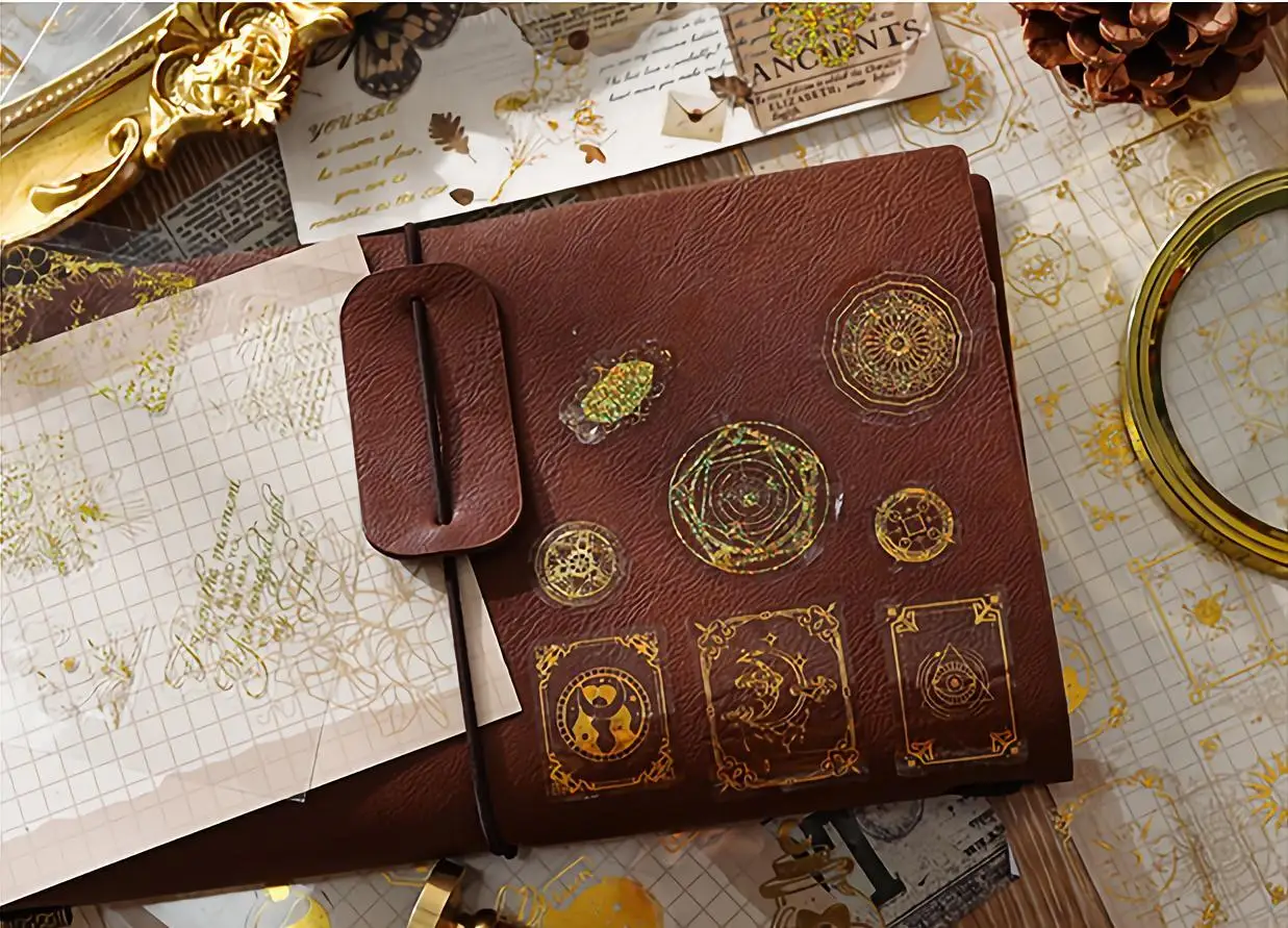 Golden Romance Series Vintage Journal Stickers Cute Scrapbooking Decoration Hologram Deco Butterfly Flower Whales DIY
