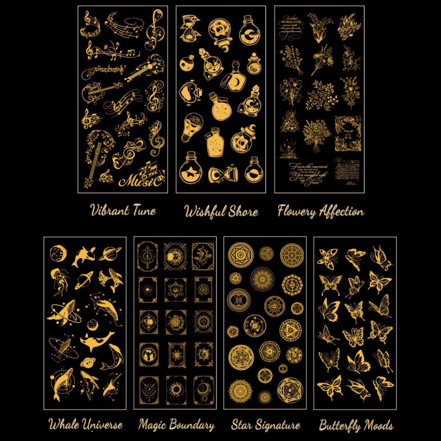 Golden Romance Series Vintage Journal Stickers Cute Scrapbooking Decoration Hologram Deco Butterfly Flower Whales DIY