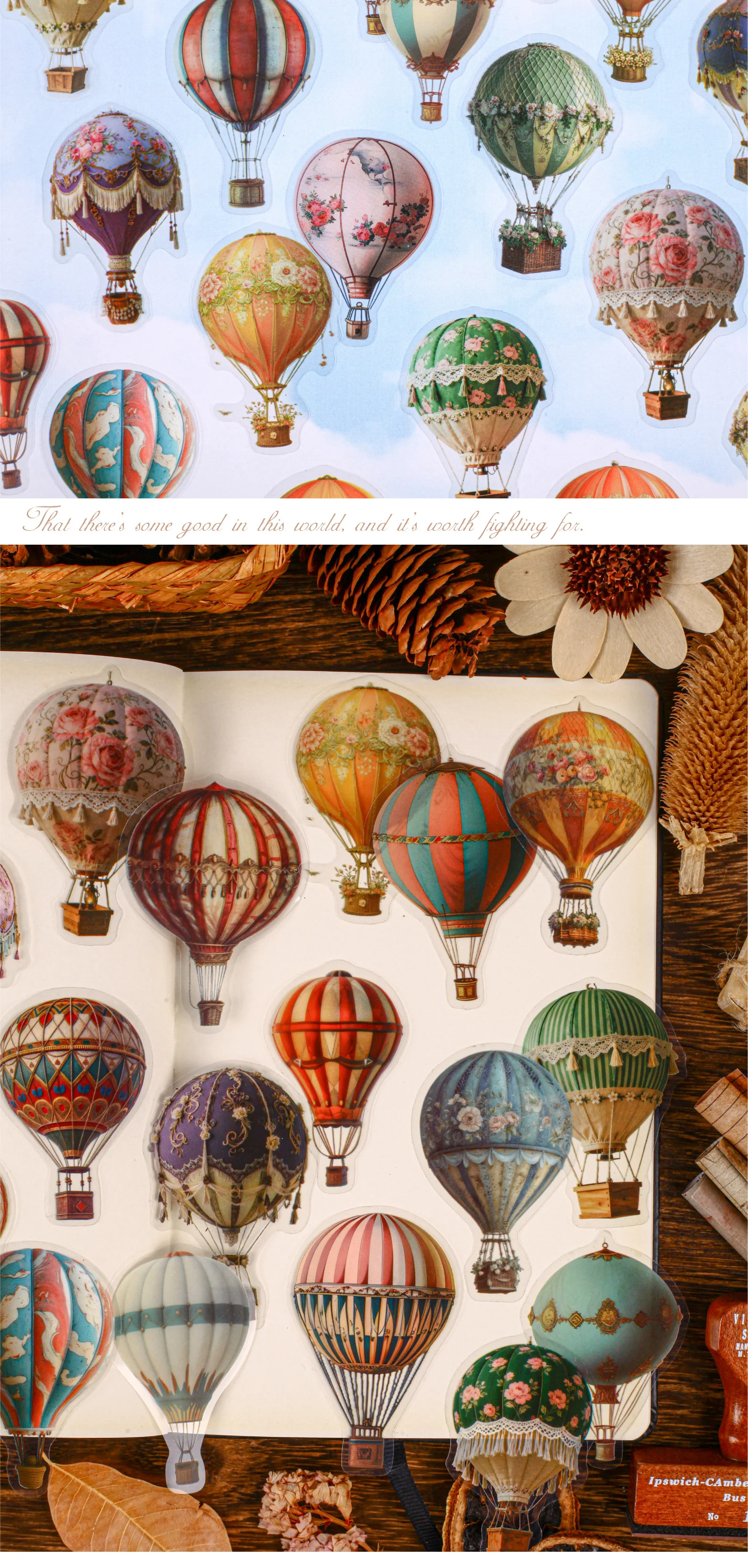 20/120 Pcs Vintage Hot Air Balloon Sticker Pack for Scrapbooking Planners Handbooks Stickers Aesthetic Stationery Decorative
