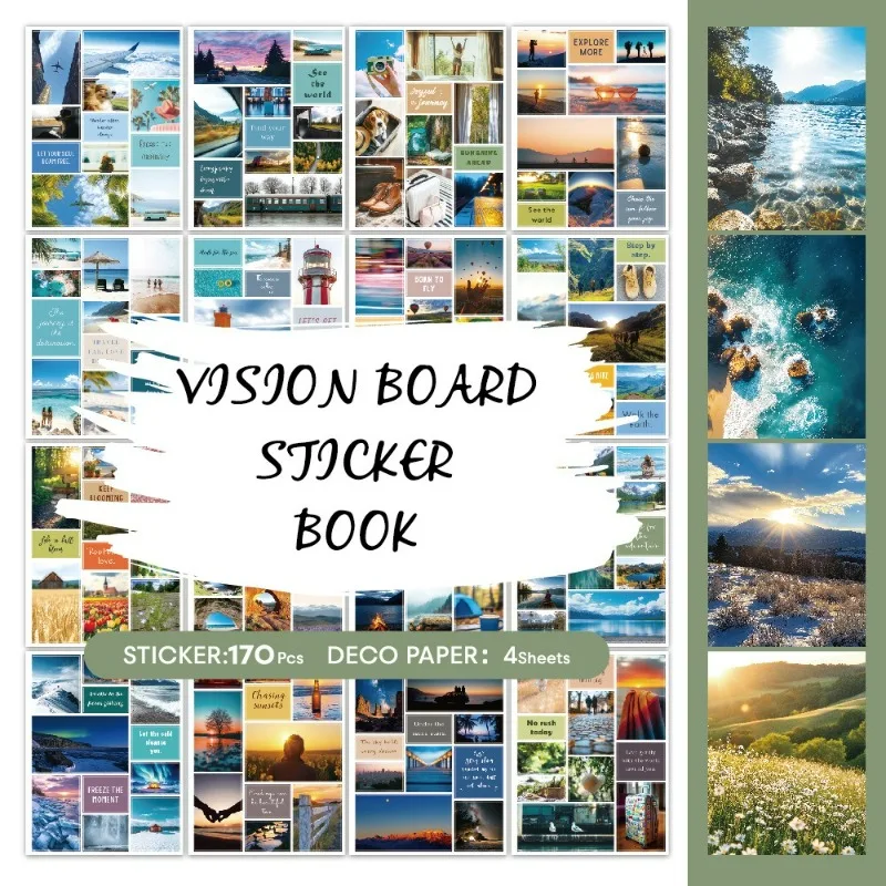 Vision board, outdoor travel, inspirational dreams and goals, DIY vision sticker book, suitable for adjusting and planning life