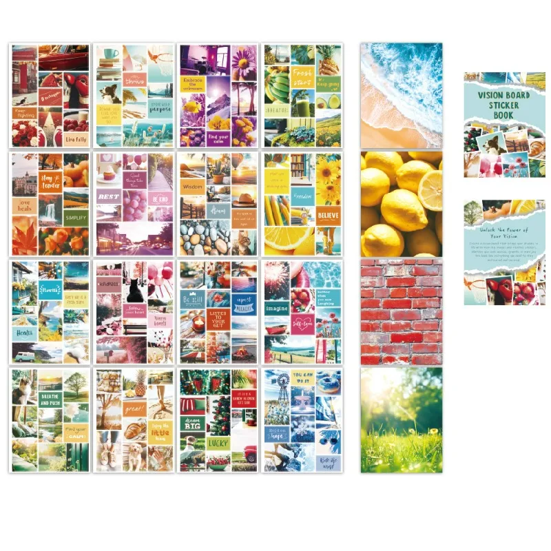 Vision board, outdoor travel, inspirational dreams and goals, DIY vision sticker book, suitable for adjusting and planning life