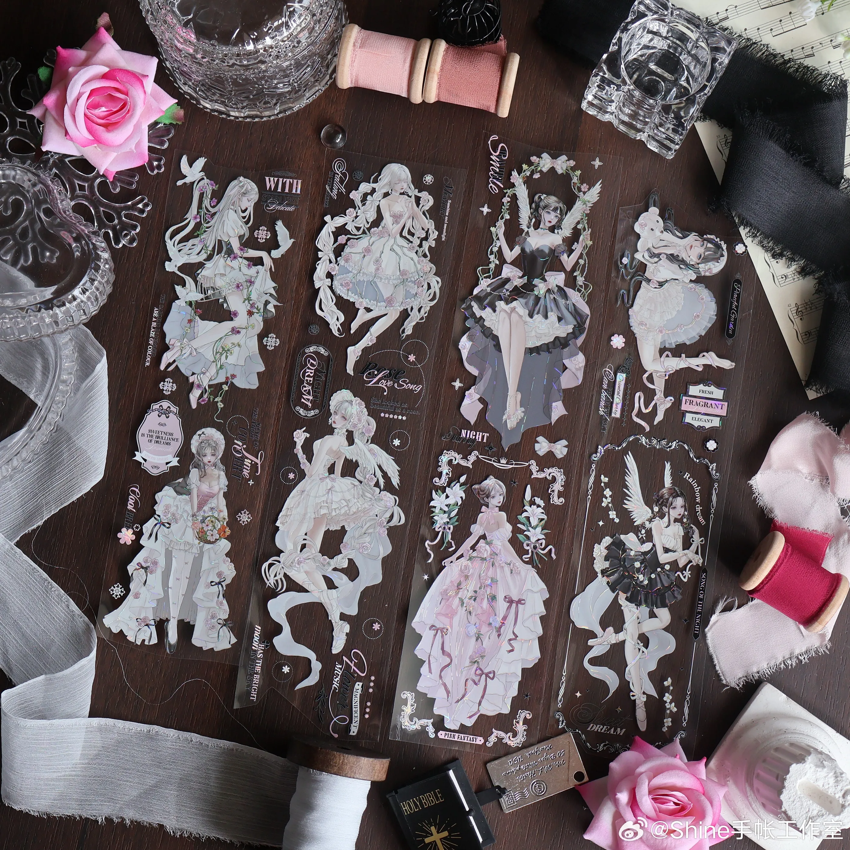 8 Designs Beautiful Girls and Landscape Floral Washi Shiny Pet Tape Loop Shine Studio