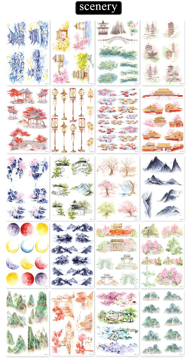 JIANWU 50 Pages/ Book Character Landscape Series No Repeat Retro A5 Sticker Book Creative DIY Journal Decor Collage Stationary