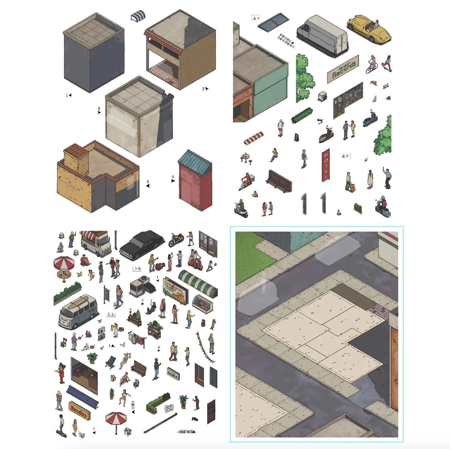Kawaii 3D Cartoon Old Era Town Miniature Scene Stickers Visual Stacking DIY Toy Games Handmade Scrapbook Stickers Children Gifts