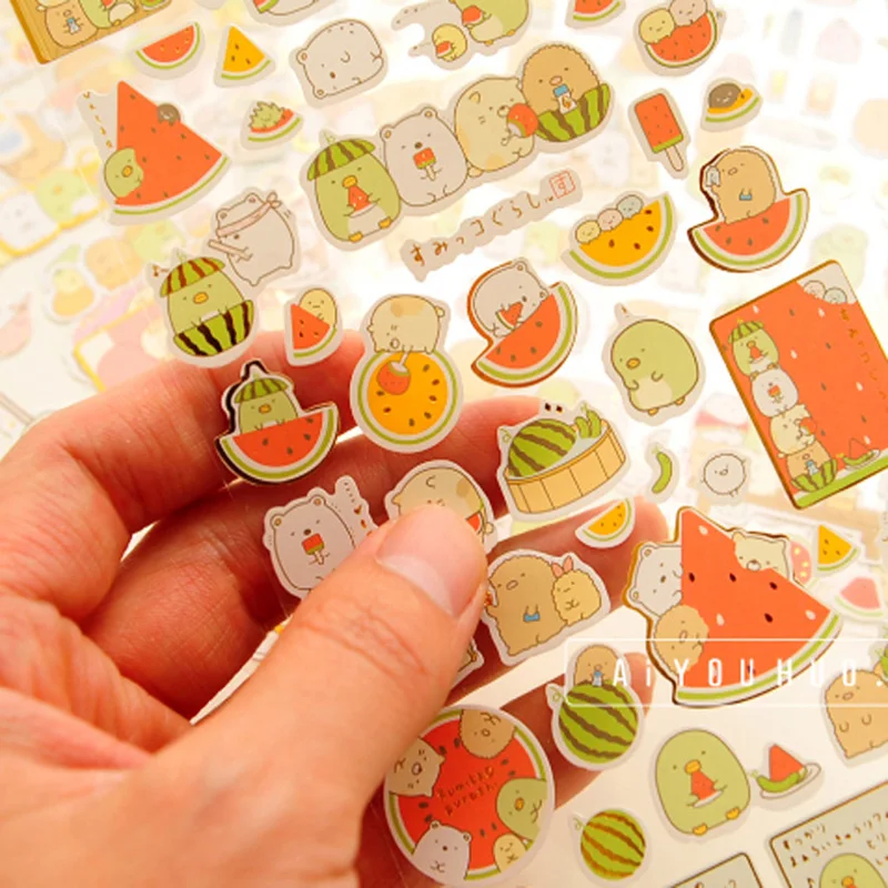 1PCS Kawaii Cartoon Animal Watermelon Sticker Hand Account Diary DIY Decoration Stationery Sticker