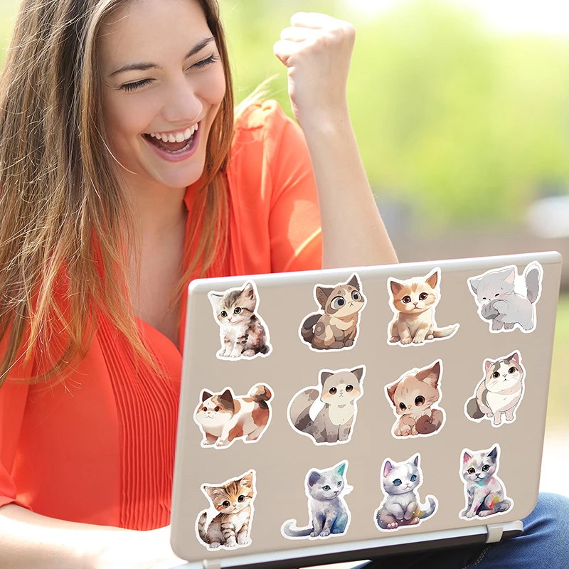 10/30/50PCS Cute Light Color Cat PVC Sticker Aesthetic Decoration Scrapbooking Korean Stationery School Supplies
