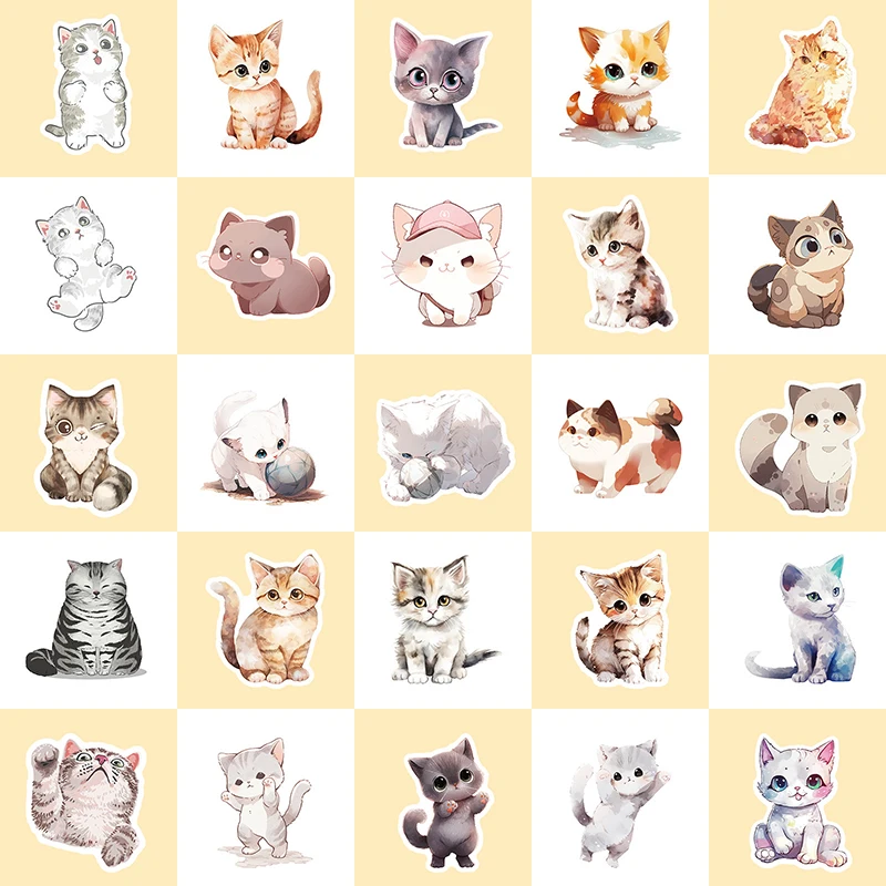 10/30/50PCS Cute Light Color Cat PVC Sticker Aesthetic Decoration Scrapbooking Korean Stationery School Supplies