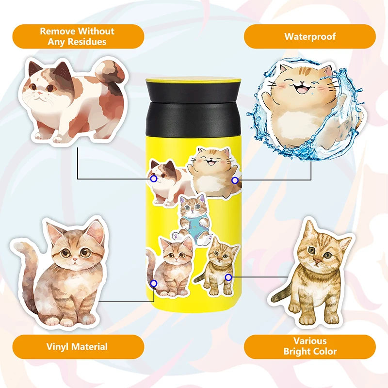 10/30/50PCS Cute Light Color Cat PVC Sticker Aesthetic Decoration Scrapbooking Korean Stationery School Supplies