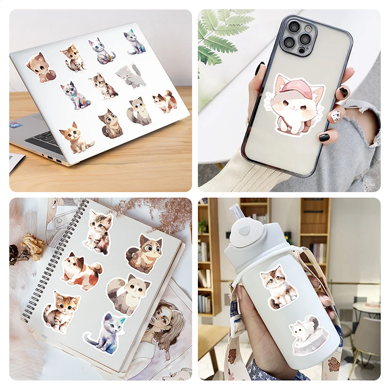 10/30/50PCS Cute Light Color Cat PVC Sticker Aesthetic Decoration Scrapbooking Korean Stationery School Supplies