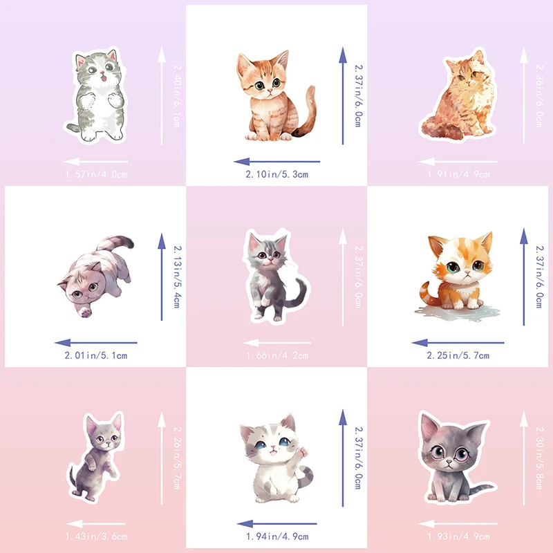 10/30/50PCS Cute Light Color Cat PVC Sticker Aesthetic Decoration Scrapbooking Korean Stationery School Supplies