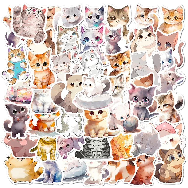 10/30/50PCS Cute Light Color Cat PVC Sticker Aesthetic Decoration Scrapbooking Korean Stationery School Supplies