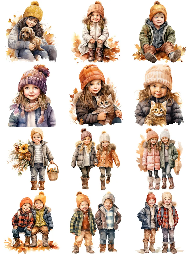 12Pcs/Pack Autumn Children Sticker DIY Craft Scrapbooking Album Junk Journal Decorative Stickers