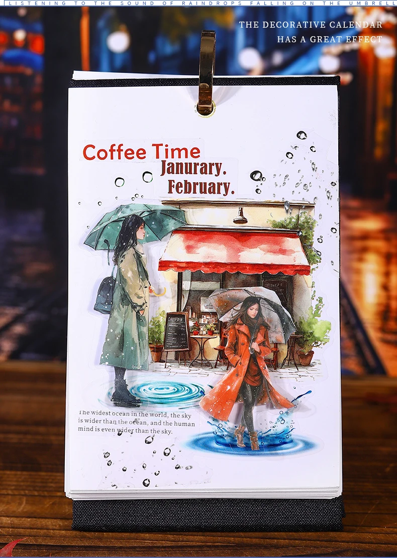 JIANWU A Walk in The Rain Series Vintage Character Landscaping PET Sticker Creative DIY Journal Material Collage Stationery