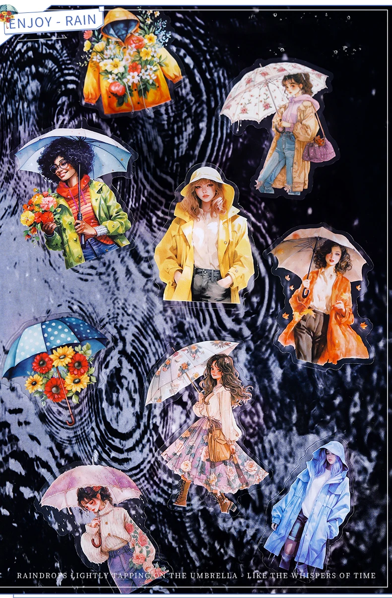 JIANWU A Walk in The Rain Series Vintage Character Landscaping PET Sticker Creative DIY Journal Material Collage Stationery