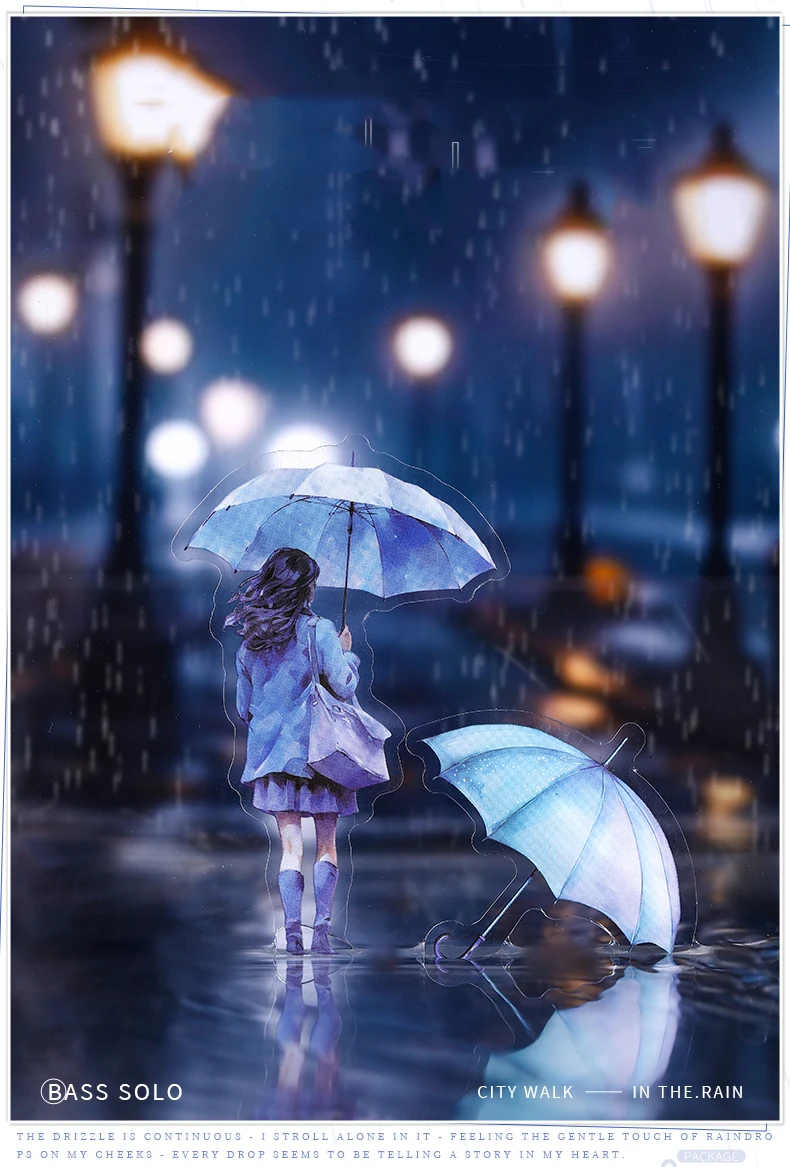 JIANWU A Walk in The Rain Series Vintage Character Landscaping PET Sticker Creative DIY Journal Material Collage Stationery