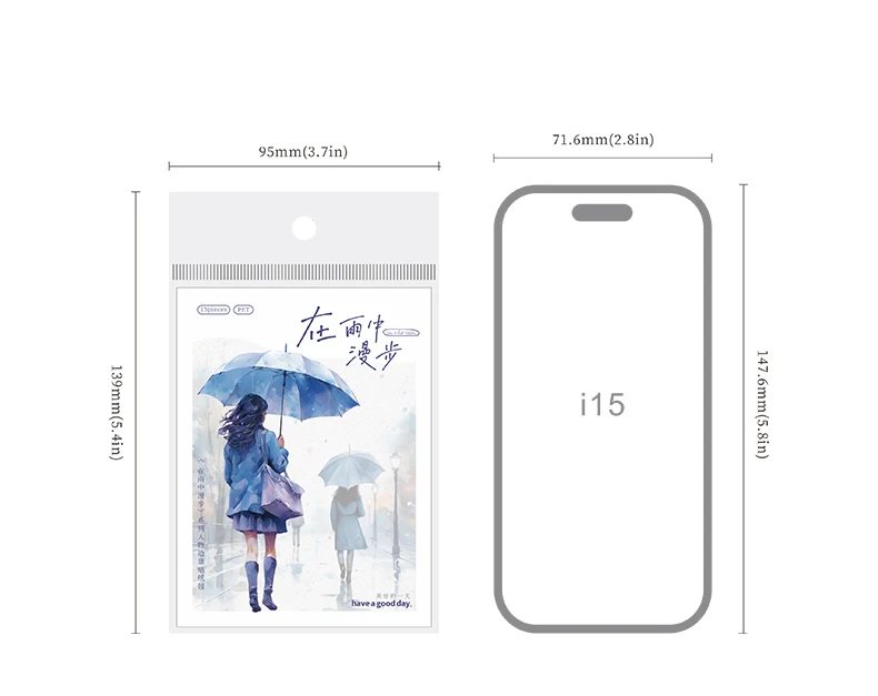 JIANWU A Walk in The Rain Series Vintage Character Landscaping PET Sticker Creative DIY Journal Material Collage Stationery