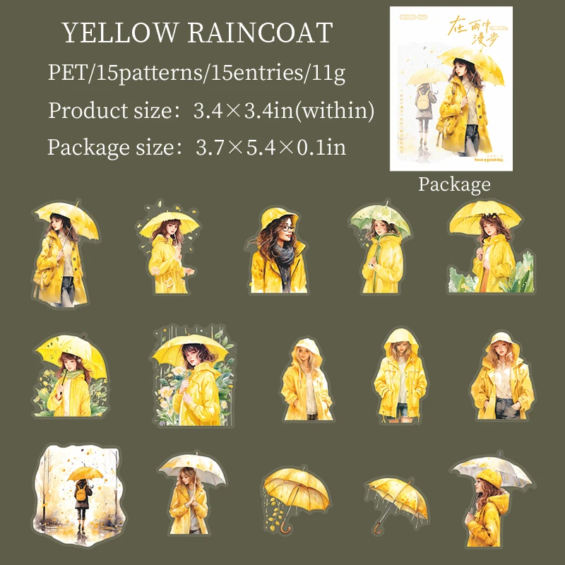 JIANWU A Walk in The Rain Series Vintage Character Landscaping PET Sticker Creative DIY Journal Material Collage Stationery