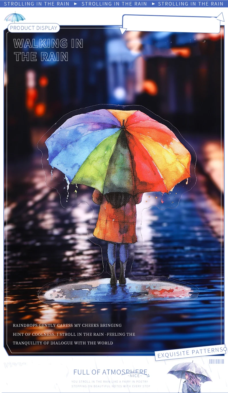 JIANWU A Walk in The Rain Series Vintage Character Landscaping PET Sticker Creative DIY Journal Material Collage Stationery
