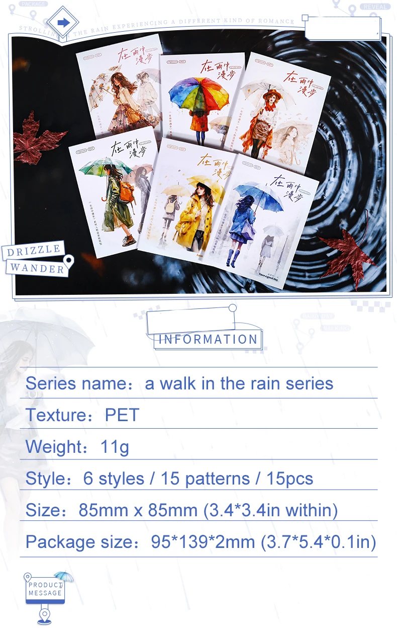 JIANWU A Walk in The Rain Series Vintage Character Landscaping PET Sticker Creative DIY Journal Material Collage Stationery