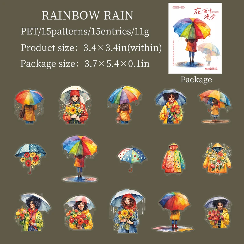JIANWU A Walk in The Rain Series Vintage Character Landscaping PET Sticker Creative DIY Journal Material Collage Stationery