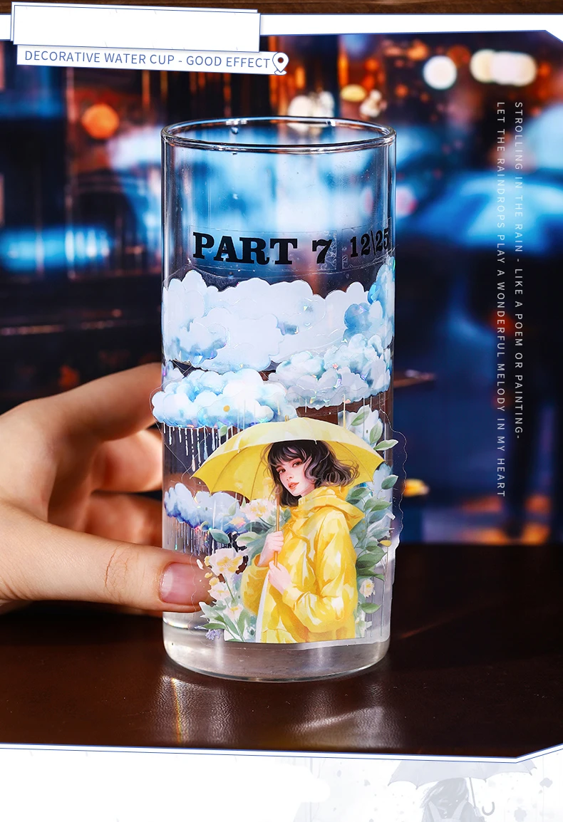JIANWU A Walk in The Rain Series Vintage Character Landscaping PET Sticker Creative DIY Journal Material Collage Stationery